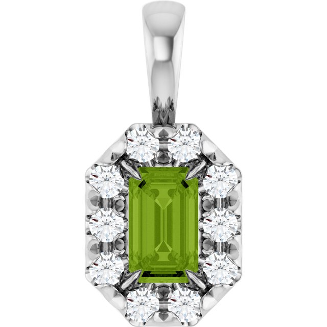 Sterling Silver 5x3 mm Natural Peridot & 1/8 CTW Natural Diamond Halo-Style Pendant