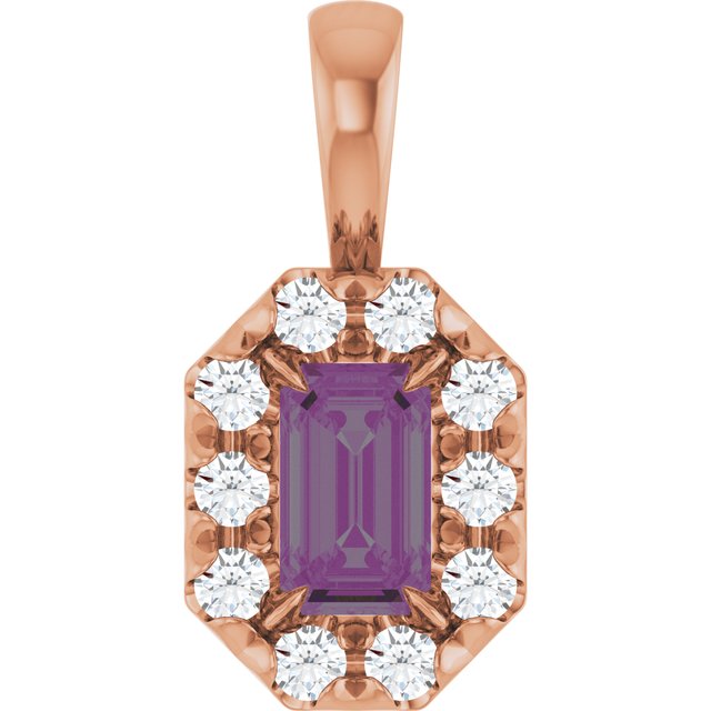 14K Lab-Grown Emerald & Alexandrite 5x3 mm with 1/8 CTW Natural Diamond Halo Pendant