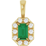 14K Yellow 5x3 mm Natural Emerald & 1/8 CTW Natural Diamond Halo-Style Pendant