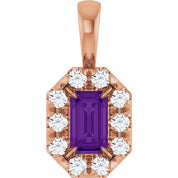 14K Rose 5x3 mm Natural Amethyst & 1/8 CTW Natural Diamond Halo-Style Pendant