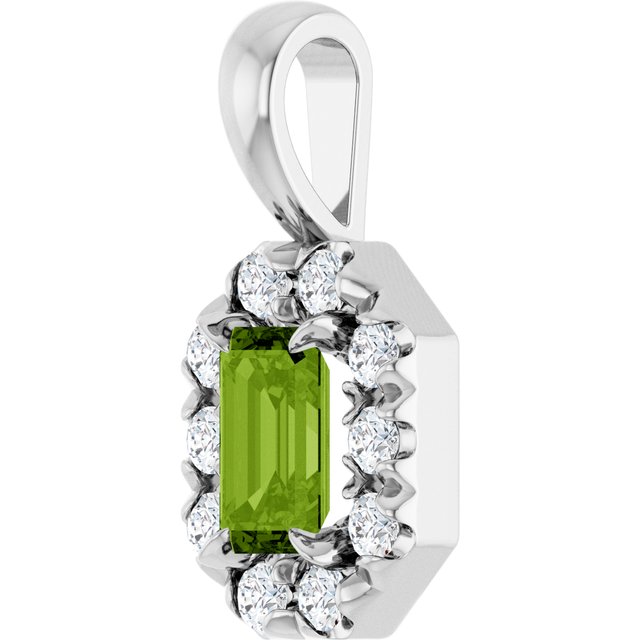 Sterling Silver 5x3 mm Natural Peridot & 1/8 CTW Natural Diamond Halo-Style Pendant