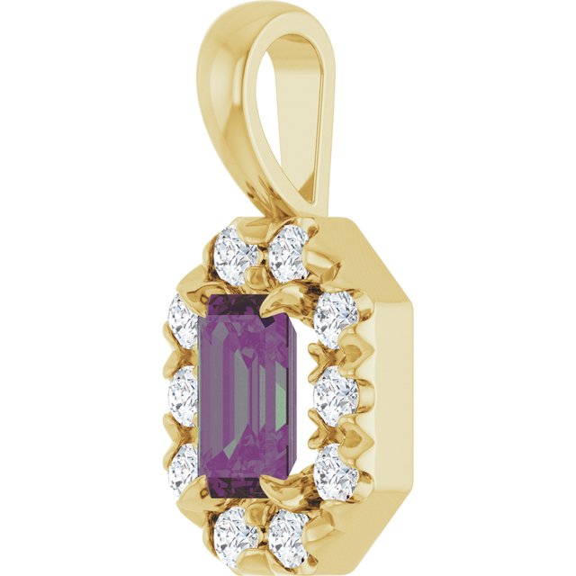 14K Lab-Grown Emerald & Alexandrite 5x3 mm with 1/8 CTW Natural Diamond Halo Pendant