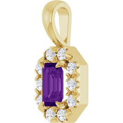 14K Yellow 5x3 mm Natural Amethyst & 1/8 CTW Natural Diamond Halo-Style Pendant