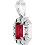 14K White 5x3 mm Natural Ruby & 1/8 CTW Natural Diamond Halo-Style Pendant