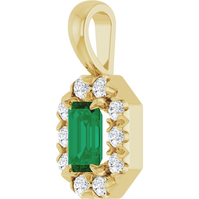 14K Lab-Grown Emerald & Alexandrite 5x3 mm with 1/8 CTW Natural Diamond Halo Pendant