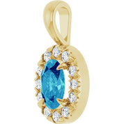 14K Yellow 6x4 mm Natural Blue Zircon & 1/10 CTW Natural Diamond Halo-Style Pendant