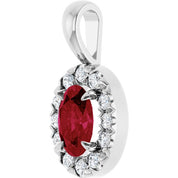 14K White 6x4 mm Natural Ruby & 1/10 CTW Natural Diamond Halo-Style Pendant