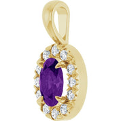 14K Yellow 6x4 mm Natural Amethyst & 1/10 CTW Natural Diamond Halo-Style Pendant