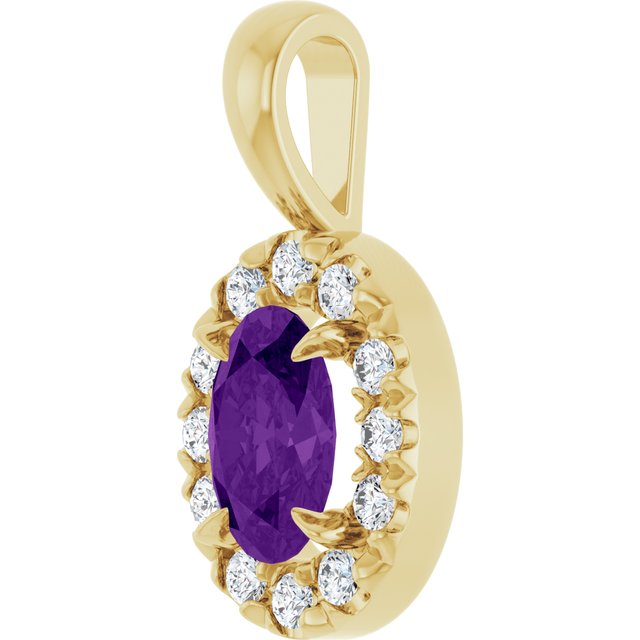 14K Yellow 6x4 mm Natural Amethyst & 1/10 CTW Natural Diamond Halo-Style Pendant