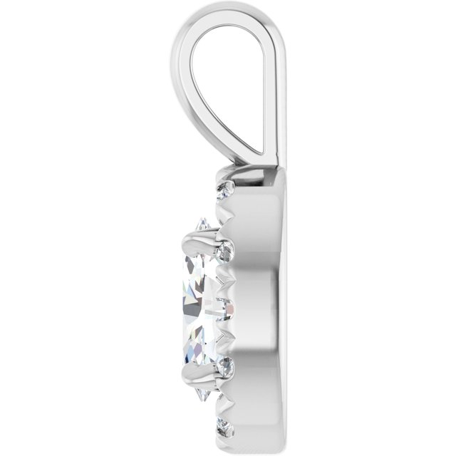 14K White 6x4 mm Natural White Sapphire & 1/10 CTW Natural Diamond Halo-Style Pendant