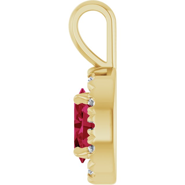 14K Yellow 6x4 mm Lab-Grown Ruby & 1/10 CTW Natural Diamond Halo-Style Pendant
