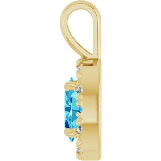14K Yellow 6x4 mm Natural Blue Zircon & 1/10 CTW Natural Diamond Halo-Style Pendant