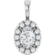 14K White 6x4 mm Natural White Sapphire & 1/10 CTW Natural Diamond Halo-Style Pendant