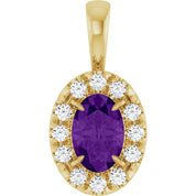 14K Yellow 6x4 mm Natural Amethyst & 1/10 CTW Natural Diamond Halo-Style Pendant
