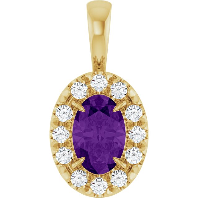 14K Yellow 6x4 mm Natural Amethyst & 1/10 CTW Natural Diamond Halo-Style Pendant