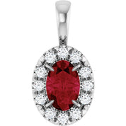Sterling Silver 6x4 mm Natural Ruby & 1/10 CTW Natural Diamond Halo-Style Pendant