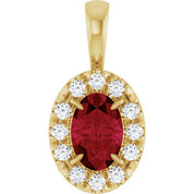 14K Yellow 6x4 mm Lab-Grown Ruby & 1/10 CTW Natural Diamond Halo-Style Pendant