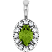 Sterling Silver 6x4 mm Natural Peridot & 1/10 CTW Natural Diamond Halo-Style Pendant