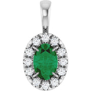 Sterling Silver 6x4 mm Natural Emerald & 1/10 CTW Natural Diamond Halo-Style Pendant