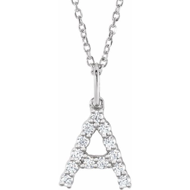 14K White 1/5 CTW Lab-Grown Diamond Initial A 16-18" Necklace