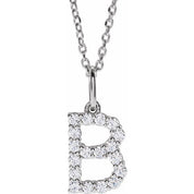 14K White 1/4 CTW Lab-Grown Diamond Initial B 16-18" Necklace