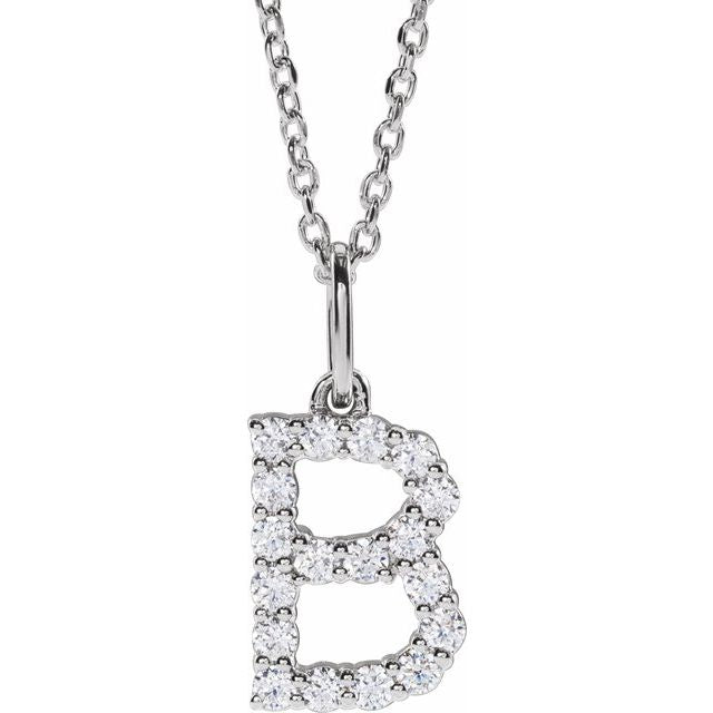 14K White 1/4 CTW Lab-Grown Diamond Initial B 16-18" Necklace