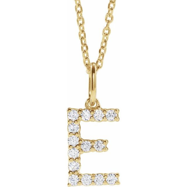 14K Yellow 1/5 CTW Lab-Grown Diamond Initial E 16-18" Necklace