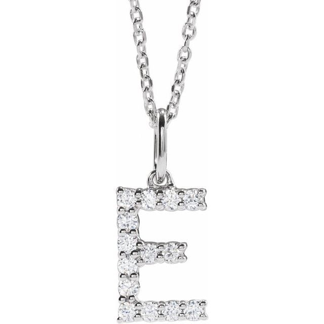 14K White 1/5 CTW Lab-Grown Diamond Initial E 16-18" Necklace