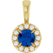 14K Yellow 4 mm Natural Blue Sapphire & .05 CTW Natural Diamond Halo-Style Pendant