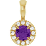 14K Yellow 4 mm Natural Amethyst & .05 CTW Natural Diamond Halo-Style Pendant