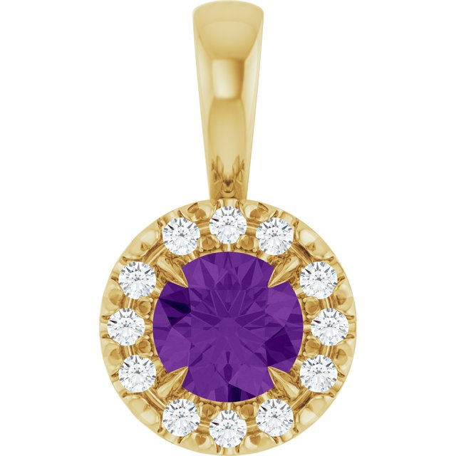 14K Yellow 4 mm Natural Amethyst & .05 CTW Natural Diamond Halo-Style Pendant
