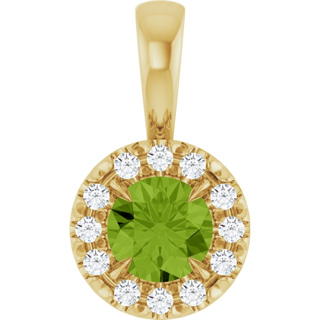14K Yellow 4 mm Natural Peridot & .05 CTW Natural Diamond Halo-Style Pendant