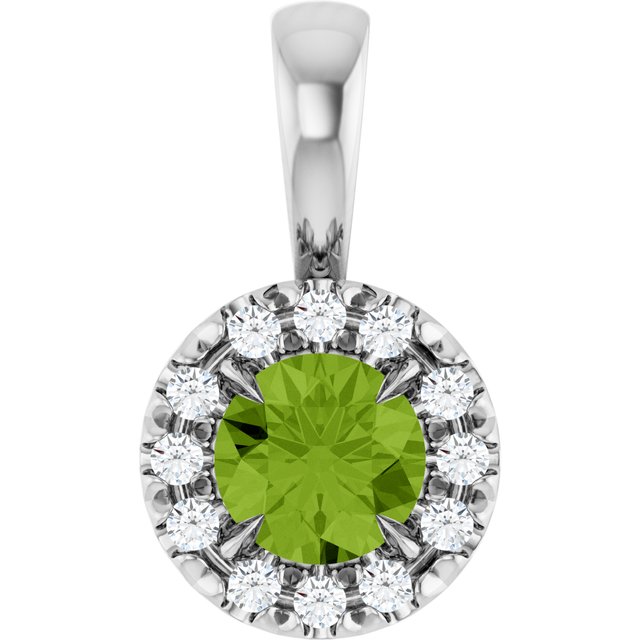 14K White 4 mm Natural Peridot & .05 CTW Natural Diamond Halo-Style Pendant