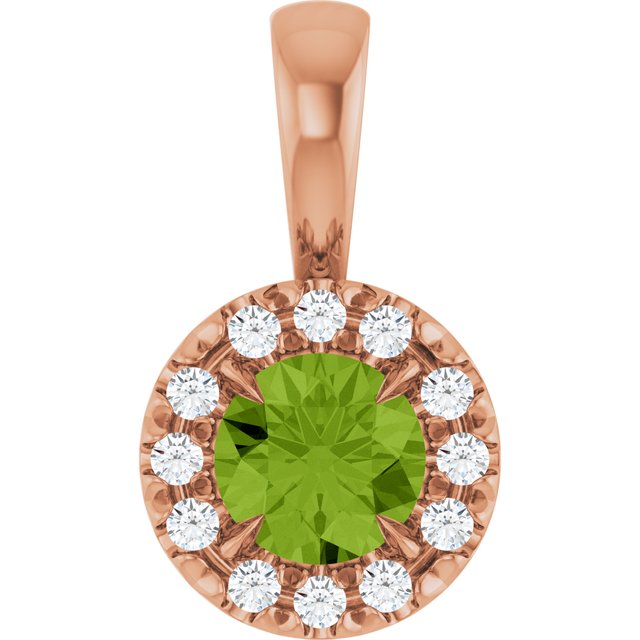 14K Rose 4 mm Natural Peridot & .05 CTW Natural Diamond Halo-Style Pendant