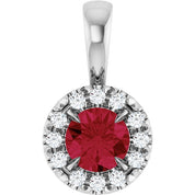 14K White 4 mm Natural Ruby & .05 CTW Natural Diamond Halo-Style Pendant