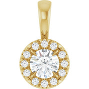 14K Yellow 4 mm Natural White Sapphire & .05 CTW Natural Diamond Halo-Style Pendant