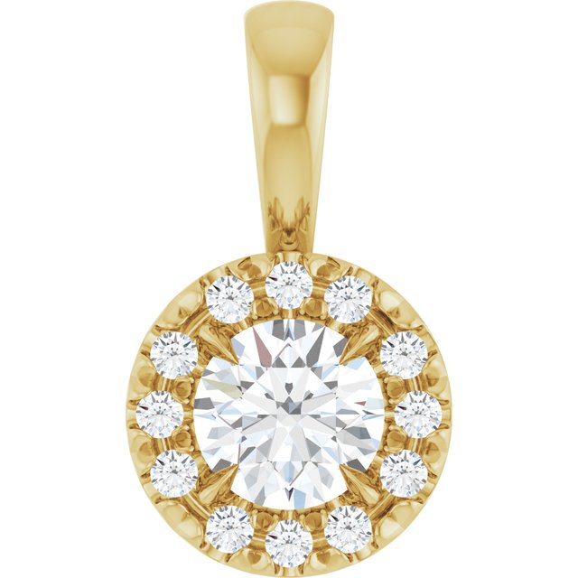 14K Yellow 4 mm Natural White Sapphire & .05 CTW Natural Diamond Halo-Style Pendant