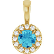 14K Yellow 4 mm Natural Blue Zircon & .05 CTW Natural Diamond Halo-Style Pendant