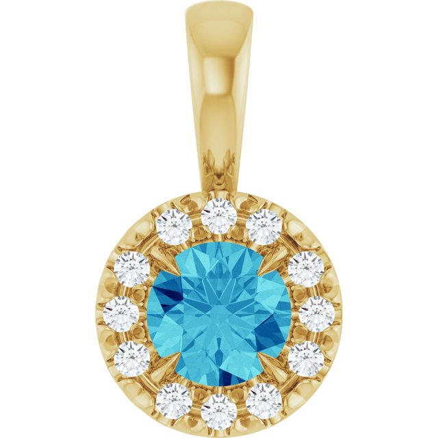 14K Yellow 4 mm Natural Blue Zircon & .05 CTW Natural Diamond Halo-Style Pendant