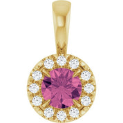 14K Yellow 4 mm Natural Pink Tourmaline & .05 CTW Natural Diamond Halo-Style Pendant