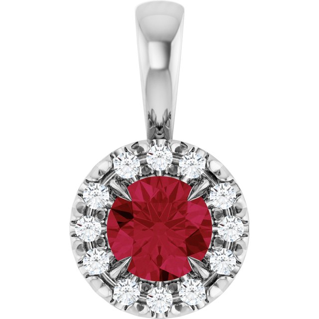 Sterling Silver 4 mm Lab-Grown Ruby & .05 CTW Natural Diamond Halo-Style Pendant