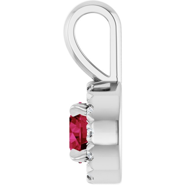 Sterling Silver 4 mm Lab-Grown Ruby & .05 CTW Natural Diamond Halo-Style Pendant
