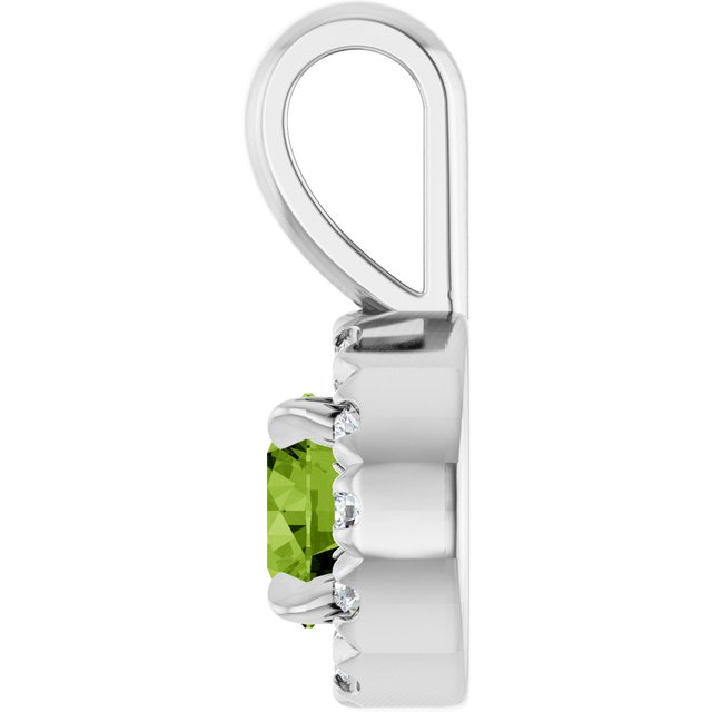 14K White 4 mm Natural Peridot & .05 CTW Natural Diamond Halo-Style Pendant