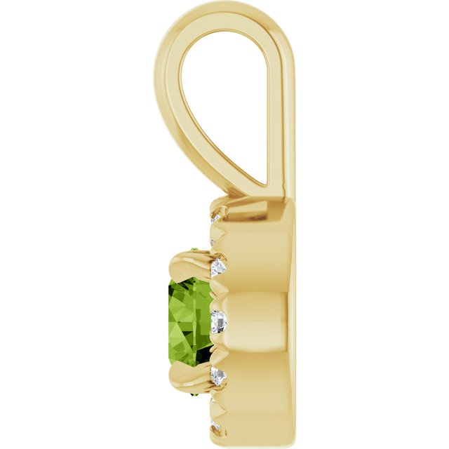 14K Yellow 4 mm Natural Peridot & .05 CTW Natural Diamond Halo-Style Pendant
