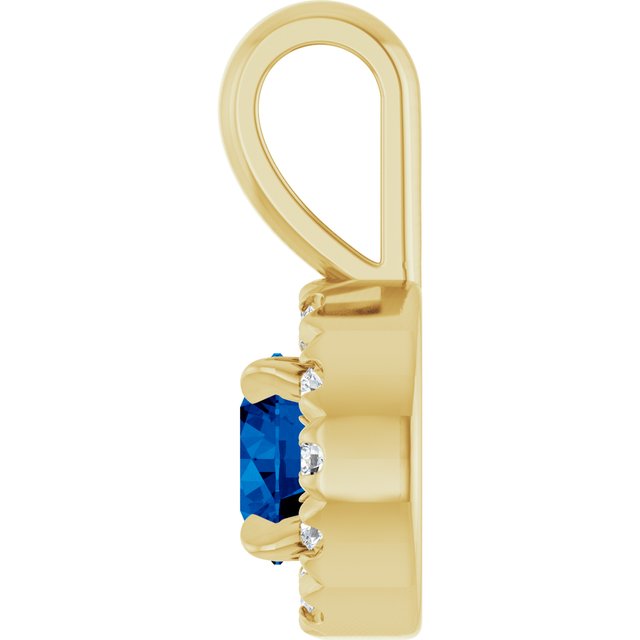 14K Yellow 4 mm Natural Blue Sapphire & .05 CTW Natural Diamond Halo-Style Pendant