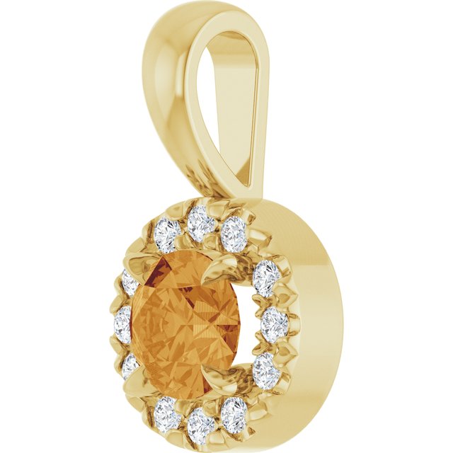 14K Yellow 4 mm Natural Citrine & .05 CTW Natural Diamond Halo-Style Pendant