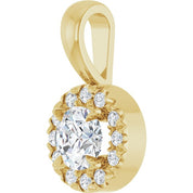 14K Yellow 4 mm Natural White Sapphire & .05 CTW Natural Diamond Halo-Style Pendant
