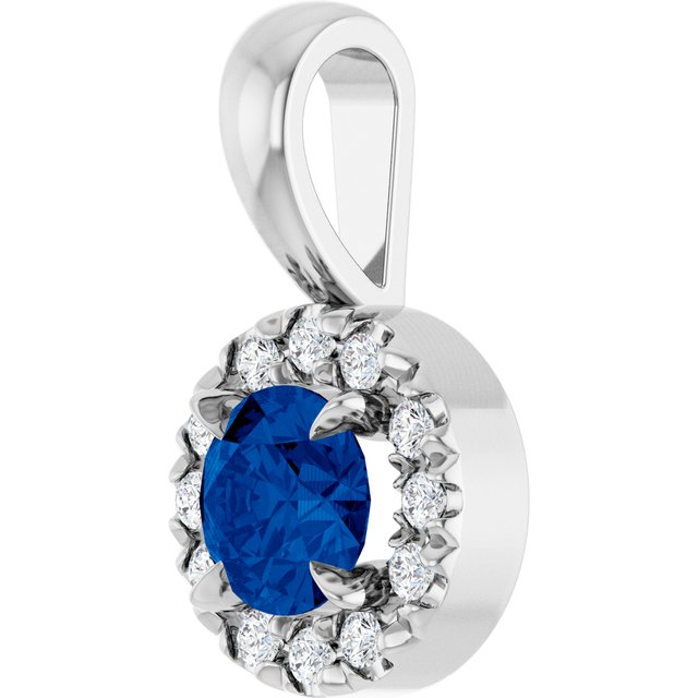 14K White 4 mm Natural Blue Sapphire & .05 CTW Natural Diamond Halo-Style Pendant