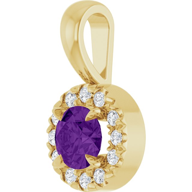 14K Yellow 4 mm Natural Amethyst & .05 CTW Natural Diamond Halo-Style Pendant