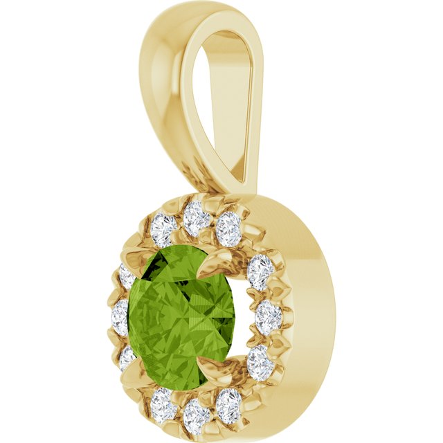 14K Yellow 4 mm Natural Peridot & .05 CTW Natural Diamond Halo-Style Pendant